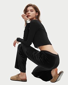 Amazon.com: Bosloga Velvet Star Rhinestone Flare Pants for